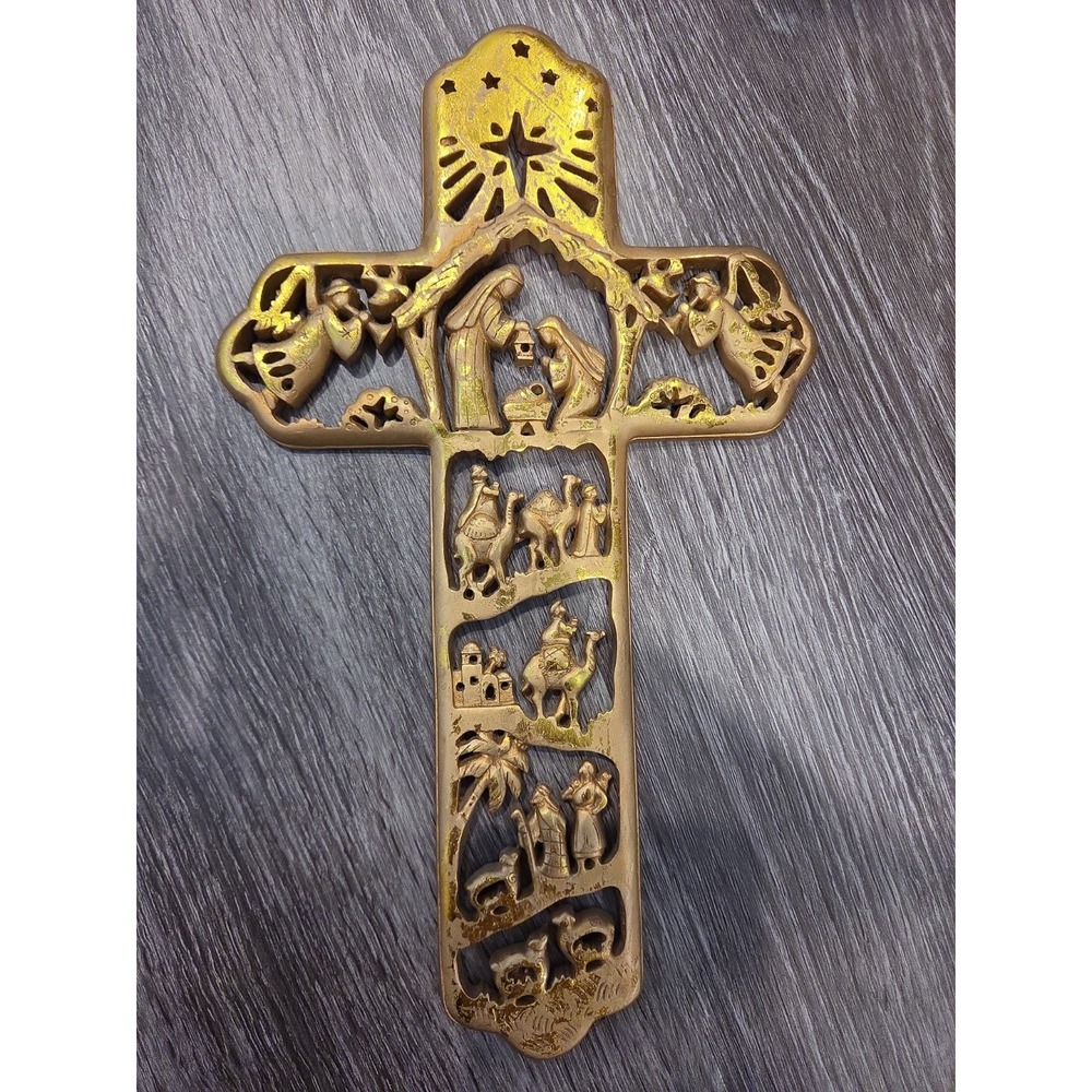 12" Christmas Cross Nativity Scene Wall Hanging Art Figurine Religious Decor